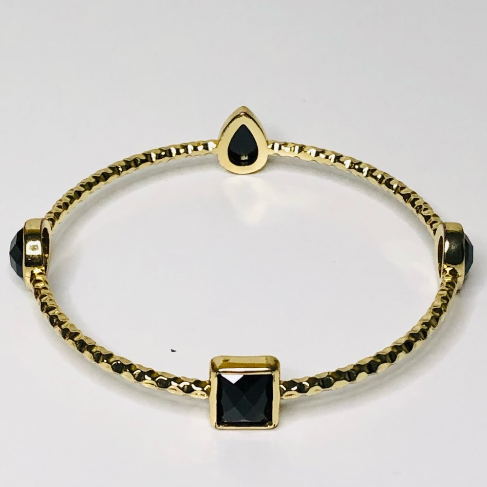 18k Gold Plated Over Brass Onyx Stones Sitara Bangle Bracelet Large